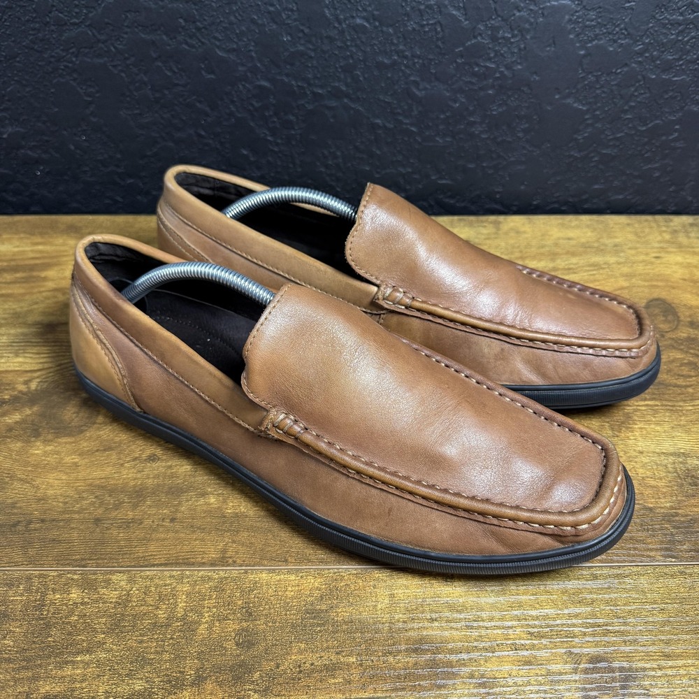 Asher Green Tan Leather Slip On‎ Moc Toe Loafers Mens Size 13